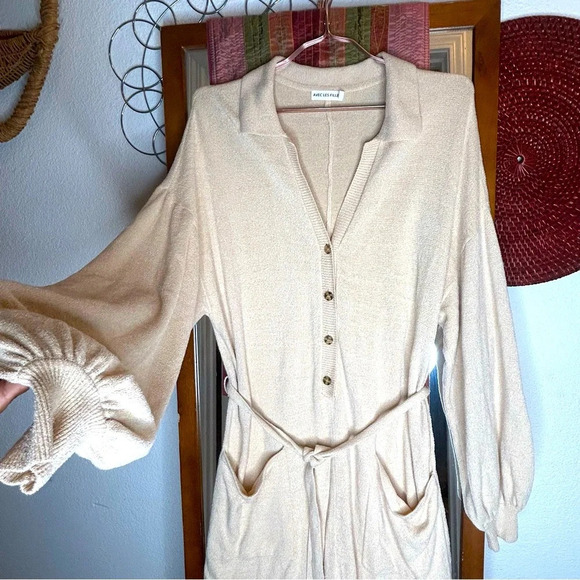 Avec Les Filles Belted Knit Romper Oat size Oversized XS - Picture 4 of 8